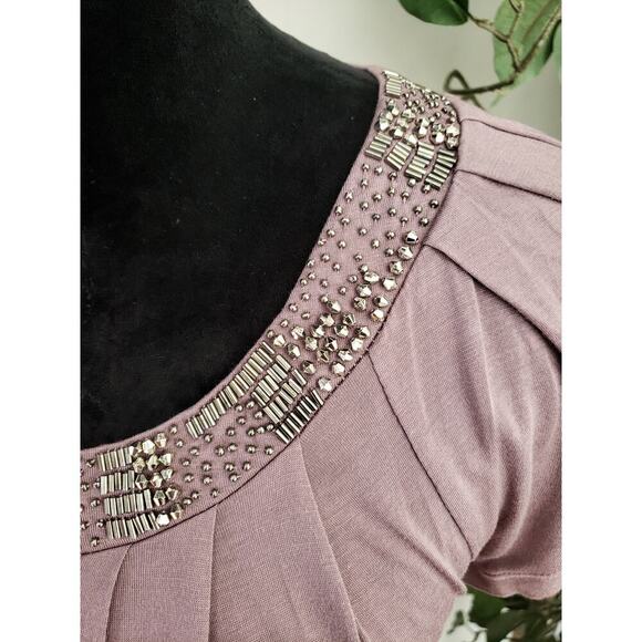 Kenar Shirt Blouse Women's Medium Pink Viscos Jeweled Pleated Neckline - Picture 5 of 12